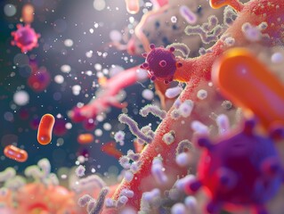 Poster - 3D Render of a Colorful Virus and Bacteria Microcosm