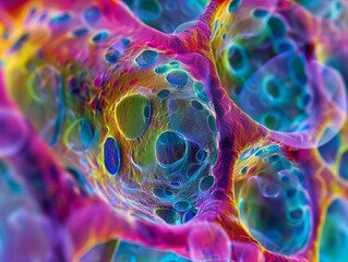 Poster - Abstract Cellular Structure with Vivid Colors and Intricate Details