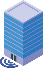 Poster - Isometric icon of a modern office building sending out a wifi signal