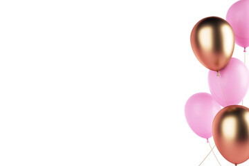 Poster - Group of pink and rose gold balloons on a white background, representing celebration or a birthday concept. 3D Rendering