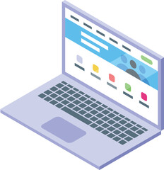 Poster - Modern laptop showing social network profile page with buttons and menu for communication