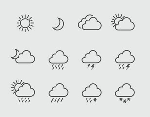 set of weather icons flat vector design ,contains symbols of the sun, clouds, snowflakes, wind, rain