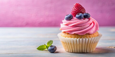 Sticker - Delicious pink cupcake with creamy frosting