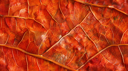 Poster - Close-up photo capturing the intricate web of veins in a vibrant autumn leaf