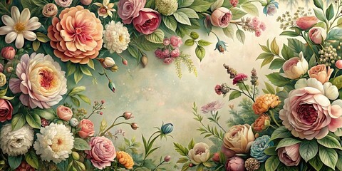 Poster - Exquisite vintage botanical flowers creating a stunning floral natural art display, botanical, flowers, vintage, natural