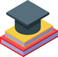 Poster - graduation cap placed on a stack of colorful books symbolizing the hard work and knowledge gained on