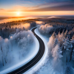 Wall Mural - snow road winter