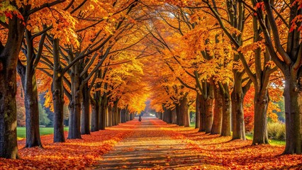 Poster - Colorful autumn alley lined with vibrant trees and fallen leaves, autumn, alley, colorful, vibrant, trees, leaves, fall