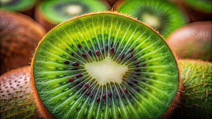 Poster - Close-up of a vibrant green kiwi fruit with fuzzy brown skin, kiwi, fruit, green, fresh, healthy, vitamin C, tropical