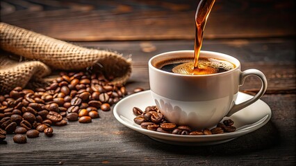 Wall Mural - Close-up of fresh coffee being poured into a ceramic cup , coffee, pour, ceramic, cup, close-up, beverage, drink, morning