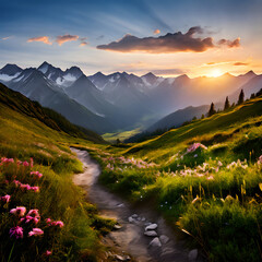 Wall Mural - sunset in the mountains