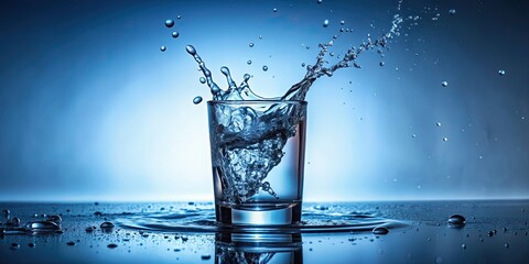 Poster - Water splashing into glass, water, glass, splash, liquid, refreshment, drink, clear,pouring, beverage, hydration, refreshing, flow