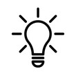 © OpaDesign - Vector illustration of a lightbulb icon with rays representing an idea in a simple black and white design. Editable stroke.