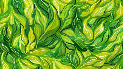 Wall Mural - Organic green leaves pattern creating a seamless background, perfect for nature and spring-themed designs