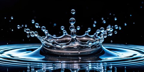 Sticker - Close-up of water drops on a black background , water, drops, pattern, background, close-up, texture, surface, liquid