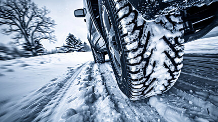 Driving a car with winter tires on snowy roads provides better traction and stability, ensuring a safer and smoother ride.