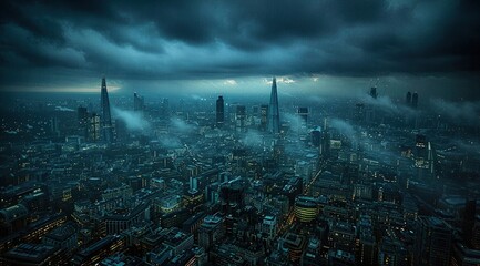 Poster - time lapse clouds over city