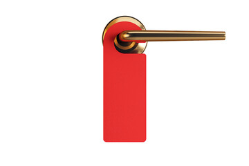 Poster - Door handle attached to a vertical red tag, simple style, on a white background, concept of branding mockup. 3D Rendering