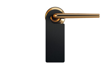 Poster - A sleek black door handle with a golden accent isolated on a white background, illustrating a concept of home security. 3D Rendering
