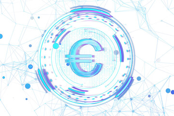 Wall Mural - Digital euro currency symbol with futuristic circuit patterns, against a network connection background, symbolizing digital finance. 3D Rendering