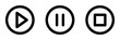© OpaDesign - Vector illustration of play, pause, and stop buttons in circular frames, ideal for media control interfaces. Editable stroke.