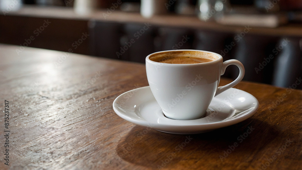 cup of coffee on wooden table of the office for a morning drink before the start of work or business related jobs at the office