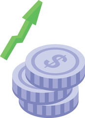 Poster - Stack of growing coins with a green arrow increasing, representing investment success and financial growth