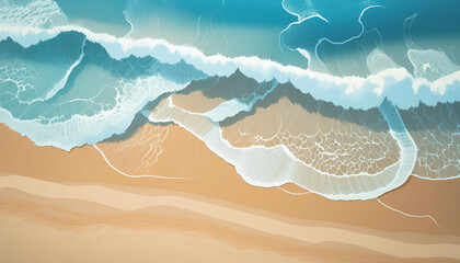 Sticker - Aerial view of turquoise waves crashing on a sandy beach