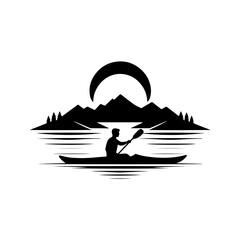 Kayaking silhouette vector, Canoe silhouette, water sport, race, transport concept.