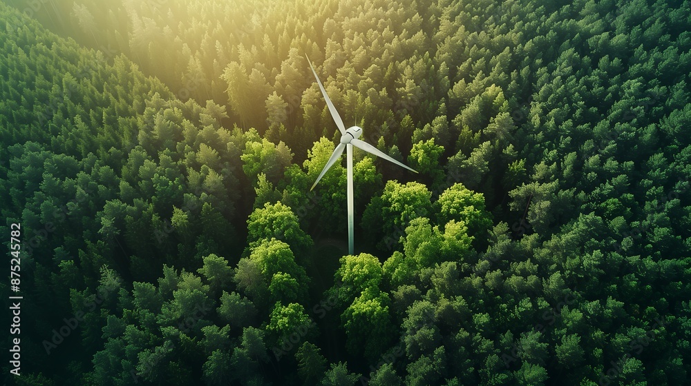 lush green field with a wind turbine at the center. a lifestyle ...