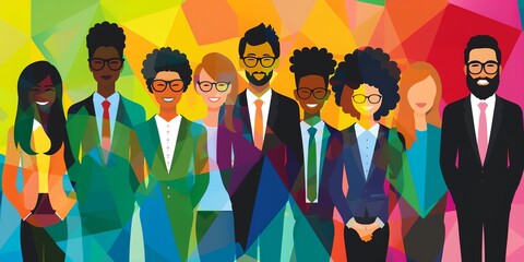 Poster - A group of people wearing suits and ties are smiling for a photo. Concept of professionalism and unity among the group