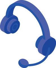 Poster - Blue headset icon in isometric view, representing concepts like call centers, online support and communication