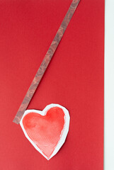 Poster - decorative sticker line and heart on red