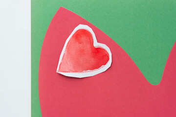 Poster - simple paper heart on geometric red green and white paper