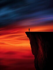 Wall Mural - illustrate a silhouette of a person standing at the edge of a cliff, looking out over a vast, colorf