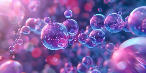 Poster - A bunch of colorful bubbles floating in the air. The bubbles are of different sizes and colors, creating a vibrant and playful atmosphere. Concept of joy and freedom, as if the bubbles are dancing