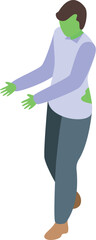 Wall Mural - Green zombie is walking with arms outstretched, isometric illustration