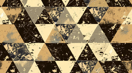 Poster - Grunge effect seamless geometric pattern texture in black, beige, and brown