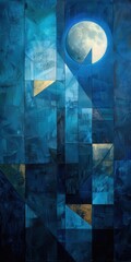Poster - Abstract geometric structure in varying shades of blue and green.