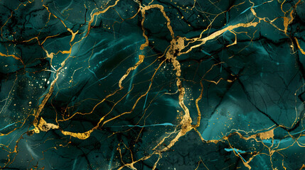 Aufkleber - Luxurious and elegant abstract background with golden veins on a deep green backdrop