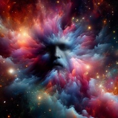 Wall Mural - Discover the ethereal beauty of Orion the Hunter, captured in a mesmerizing celestial scene. This image features vivid colors, smoke effects, sparkles, and glitter, creating a ghostly and captivating 