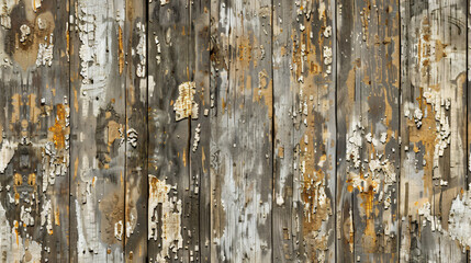 Wall Mural - Old wooden wall showing grain with peeling brown paint