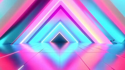 Poster - A bright and colorful abstract image featuring triangular shapes illuminated by pink and blue neon lights.