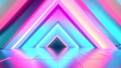 Poster - A room filled with bright neon lights, forming triangles that create a glowing, abstract pattern on the floor.