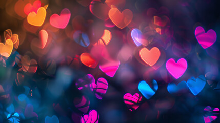 Glowing Heart-Shaped Bokeh Lights: A texture background featuring colorful, heart-shaped bokeh lights glowing in the dark, perfect for Valentine's Day.