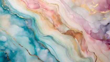 Wall Mural -  Multicolored pastel watercolor background marble pattern . Generative AI.