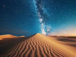 Wall Mural - dare to think: a vast desert with towering sand dunes under a clear, star-filled night sky, inspirin