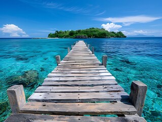 Wall Mural - your life will change: a bridge leading to a picturesque island, surrounded by clear blue waters, sy