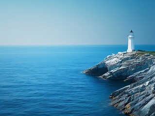 Wall Mural - dare to think: a lone lighthouse on a rocky cliff overlooking the vast ocean, symbolizing guidance a