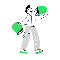 Poster - An editable line mini illustration showing person taking medicine 

